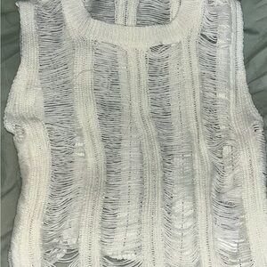 PrettyLittleThing White Distressed Knit Crop Top